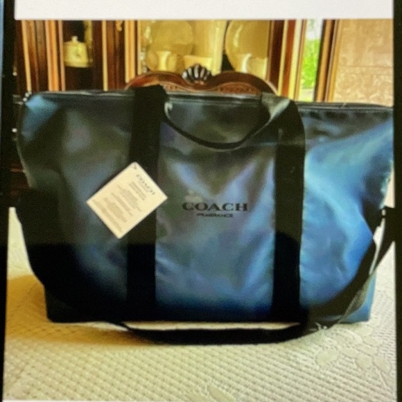 Coach Men Duffle Bag grayish blue with black NEW - Picture 1 of 2